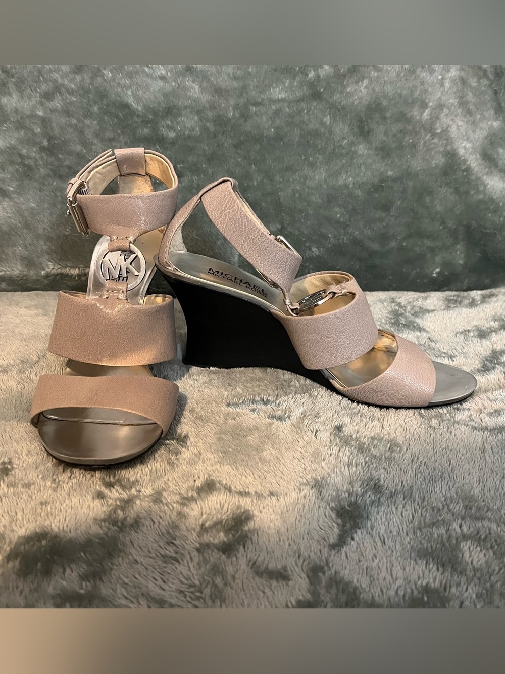 Michael Kors Grey Leather Wedge Sandals